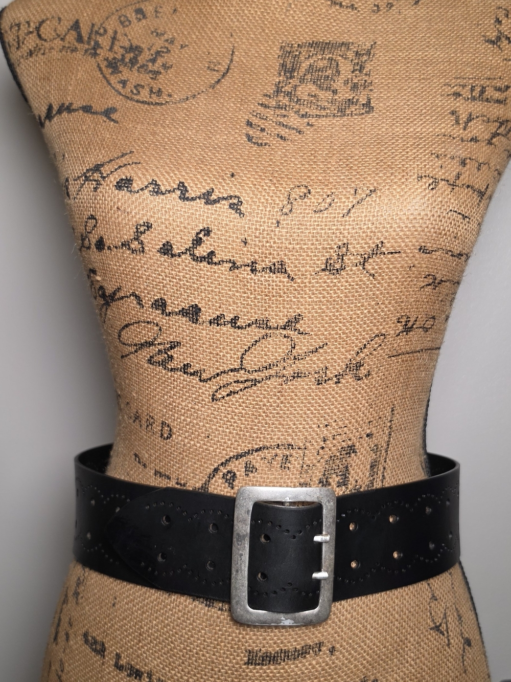Jones New York Black Leather Wide Belt with Silver Buckle
